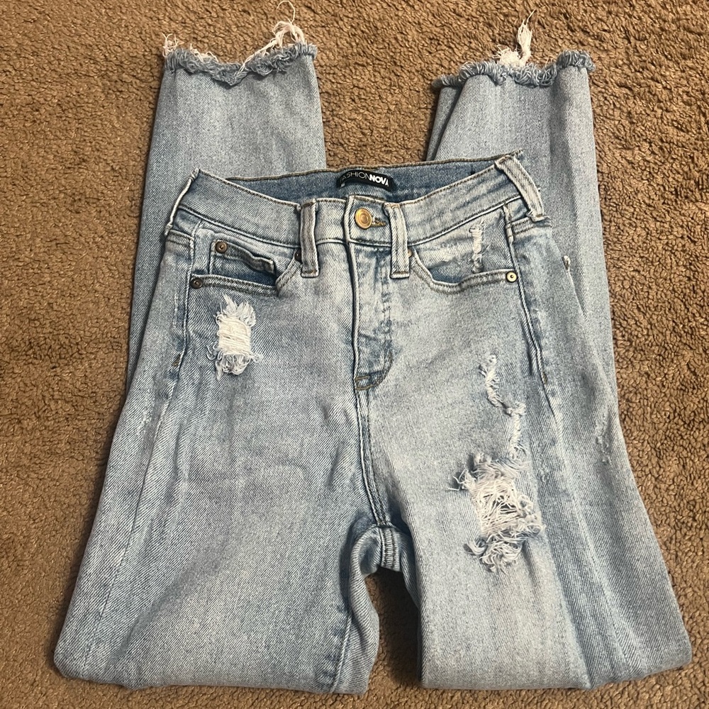 Fashion Nova Light Blue Distressed Jeans
